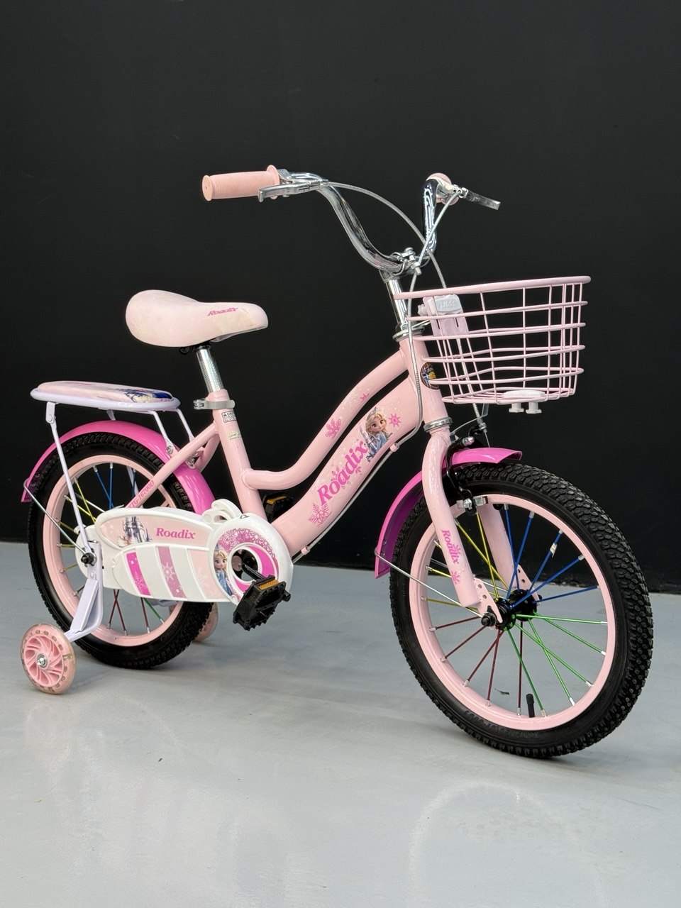 16-Inch Girls’ Bicycle for Ages 4–7, High-Quality Kids Bike with Front Basket, Rear Seat, Light-Up Training Wheels, Comfortable Quick-Release Seat & Durable Tires