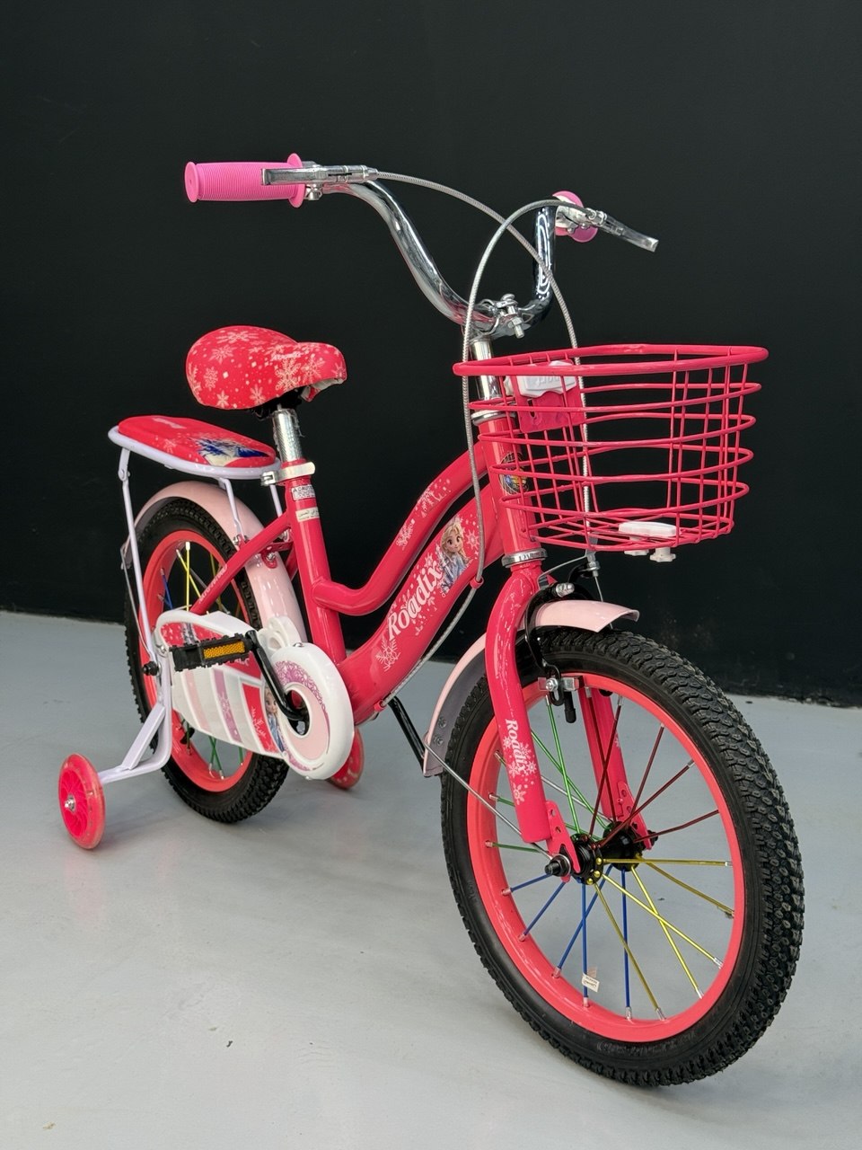 16-Inch Girls’ Bicycle for Ages 4–7, High-Quality Kids Bike with Front Basket, Rear Seat, Light-Up Training Wheels, Comfortable Quick-Release Seat & Durable Tires