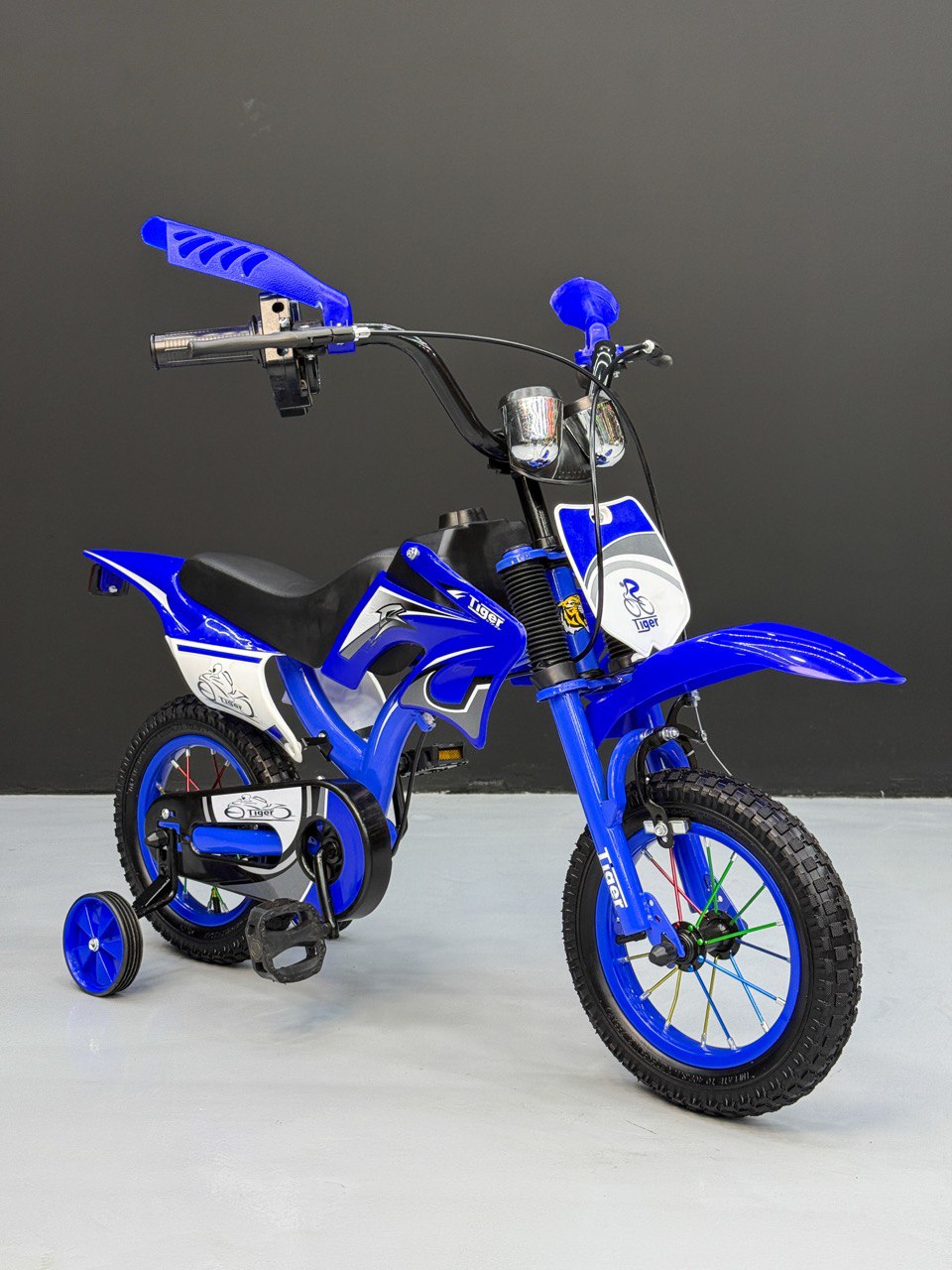 12-Inch Sporty Motorcycle-Style Bicycle for Ages 2-4 Years Blue
