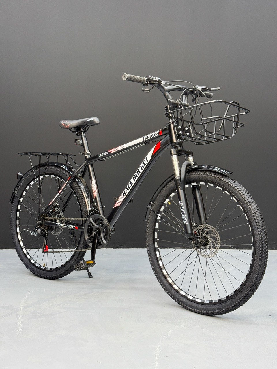 Race Rocket 26" Mountain & City Bike – 21 Speeds, Front Suspension, Disc Brakes – White & Pink (Fits 150cm to 180cm)