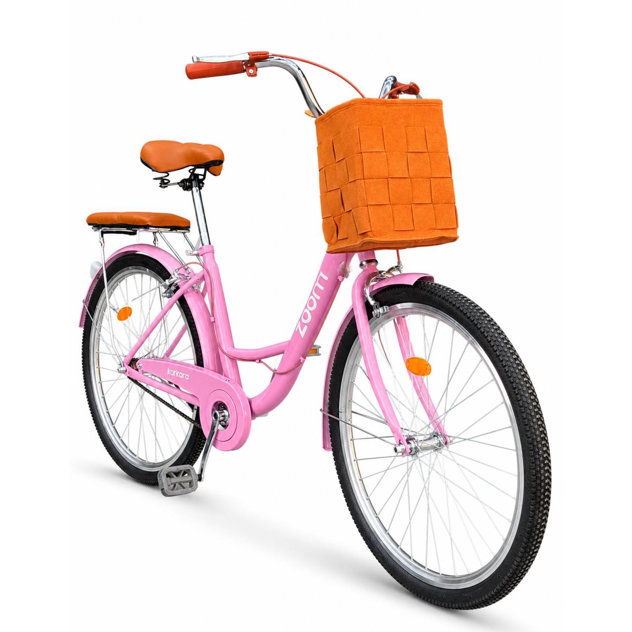 26” Step-Through City Bike – Comfortable Low-Step Frame with Front Basket & Padded Rear Seat – Suitable for Heights 150–180 cm