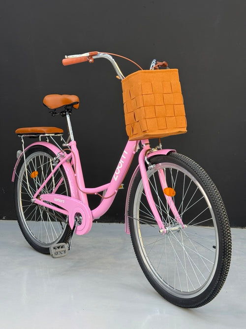 26” Step-Through City Bike – Comfortable Low-Step Frame with Front Basket & Padded Rear Seat – Suitable for Heights 150–180 cm