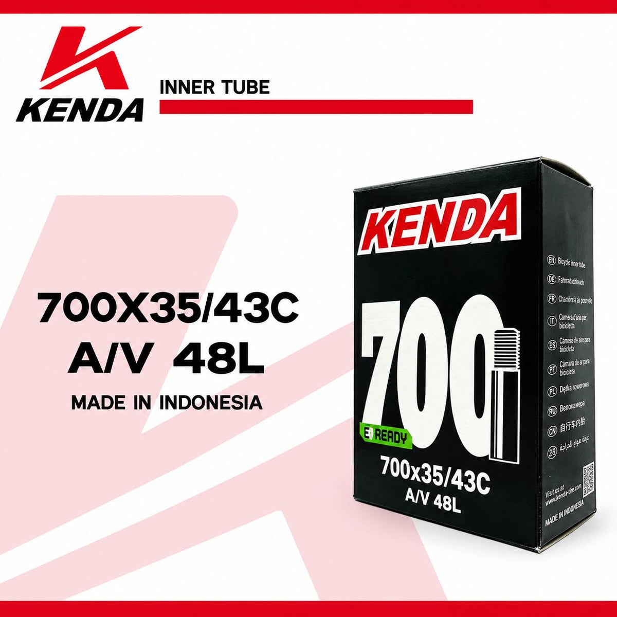 أنبوب داخلي كيندا (KENDA) مقاس 700x35/43C – بلف شريدر 48 ملم