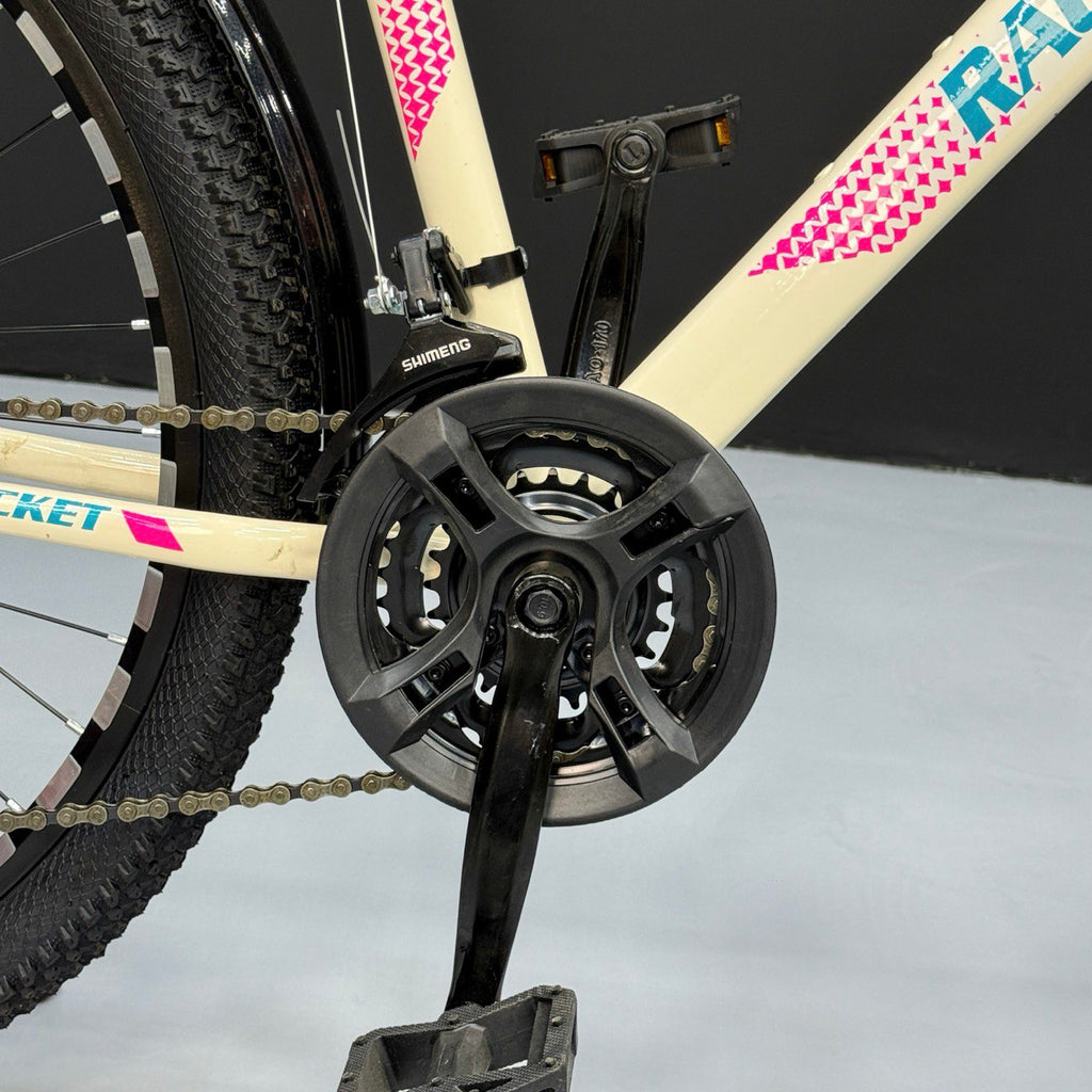 Race Rocket 26" Mountain & City Bike – 21 Speeds, Front Suspension, Disc Brakes – White & Pink (Fits 150cm to 180cm)