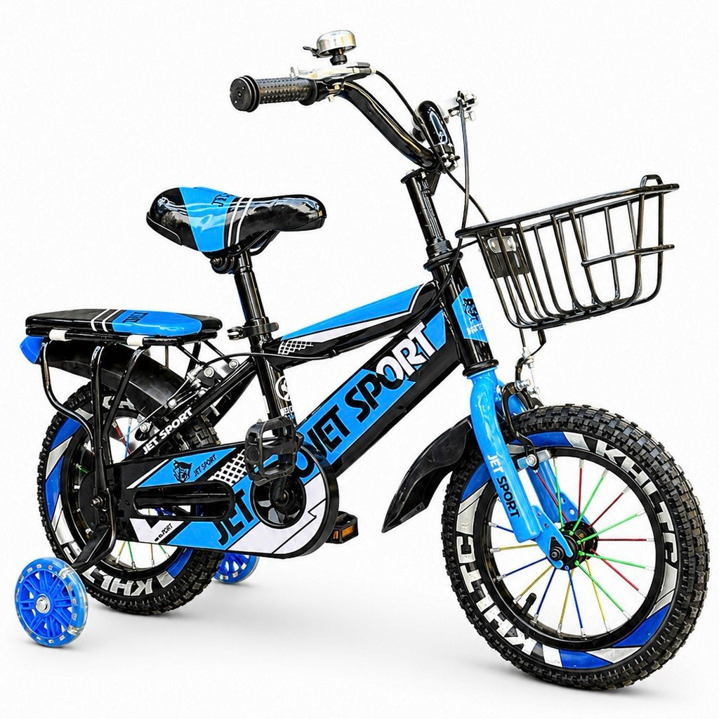 Kids' bike, sizes 12 - 16 - 20, suitable for ages 2 to 10 years, durable high-quality frame, front basket, bell, quick-release padded seat, front and rear mudguards
