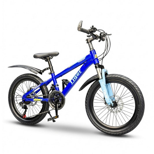 Kids Mountain Bike 20 Inch – 21 Speed – Disc Brakes – Front Suspension – 3.00 Wide Tires – Suitable for Ages 6-12 Blue
