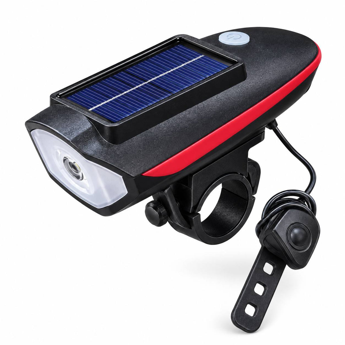 Solar-powered bicycle headlight and horn