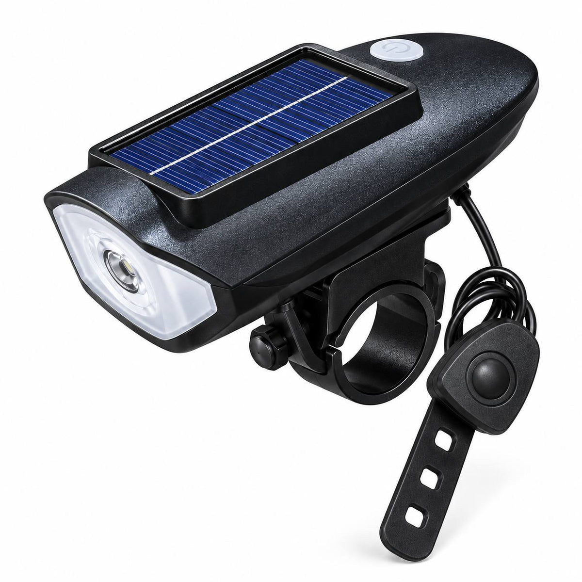 Solar-powered bicycle headlight and horn